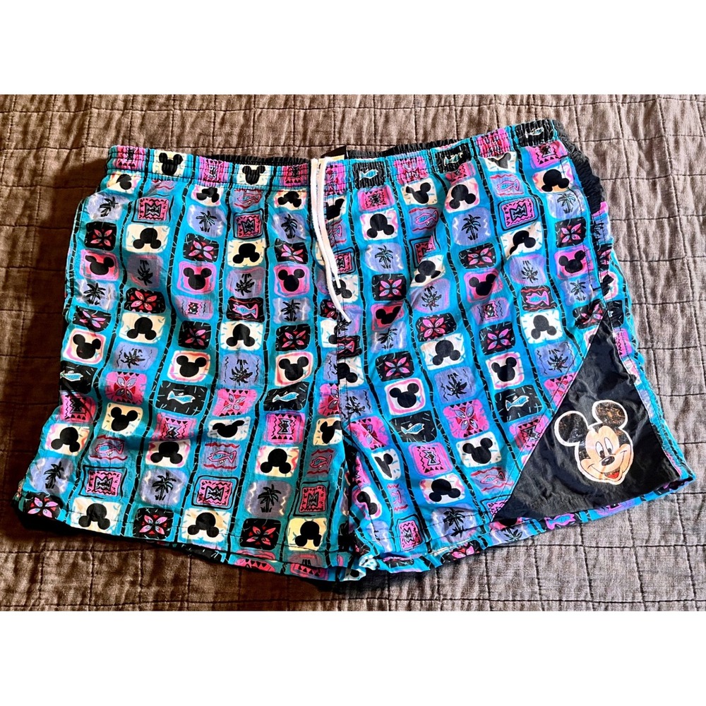 Vintage Mickey Unlimited Mens Swim Trunks 90s Jem Disney Board Shorts Trunks‎